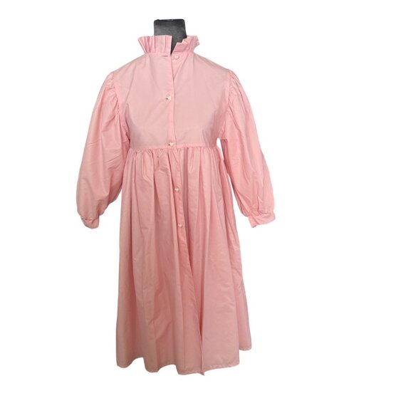 None Other - Francoise Bouthillier Pink Long Puff Sleeve Button-Down Girls Dress With Ruffled